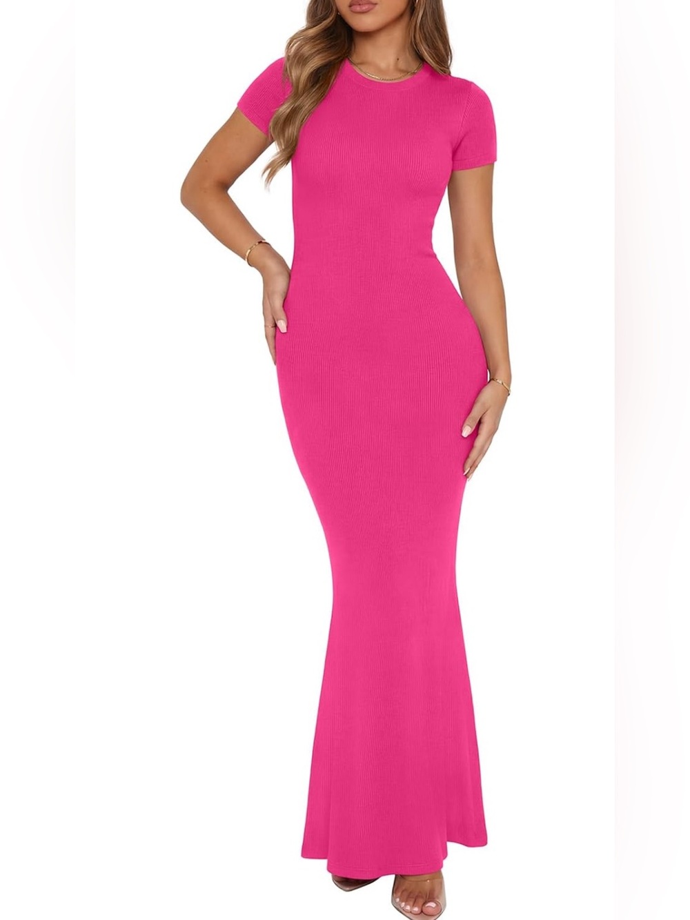 Reoria Hot Pink Short-Sleeve Maxi Dress